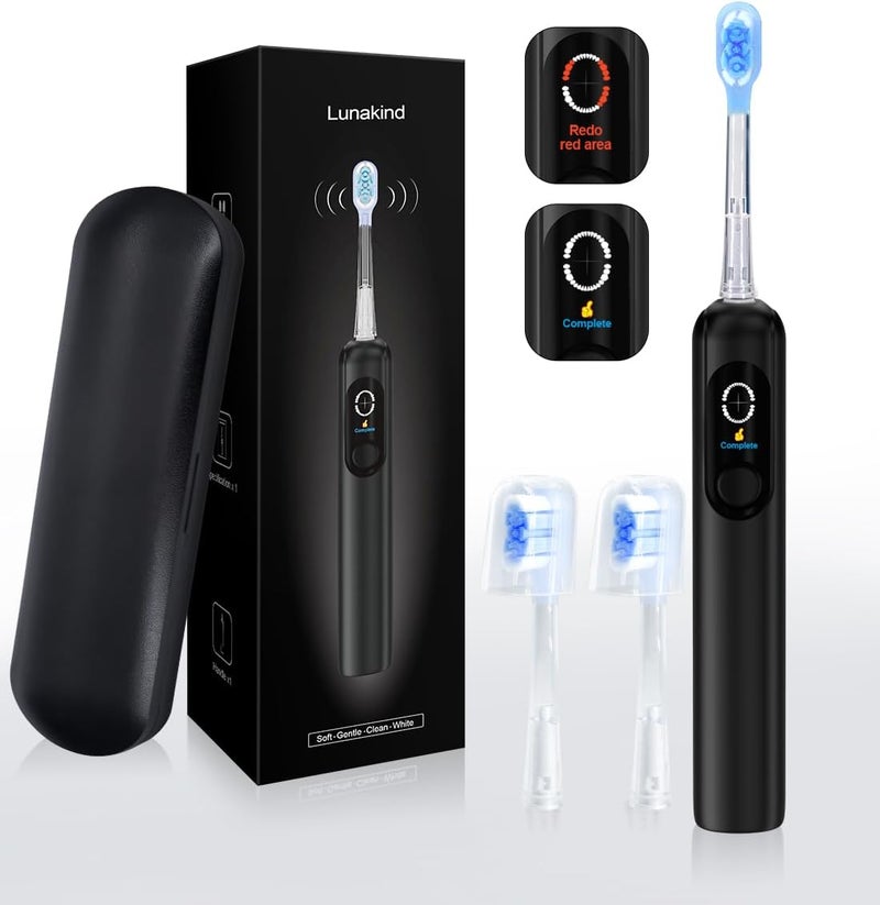 LUMENKIND Sonic Toothbrush with Travel Case, Electric Toothbrush, AI Smart Display, 4 Modes with Missed Spot Detection, Pressure Sensor, 2 Mins Timer, 40° Oscillating 52000 VPM, 2 Brush Heads, IPX7 - Image 1